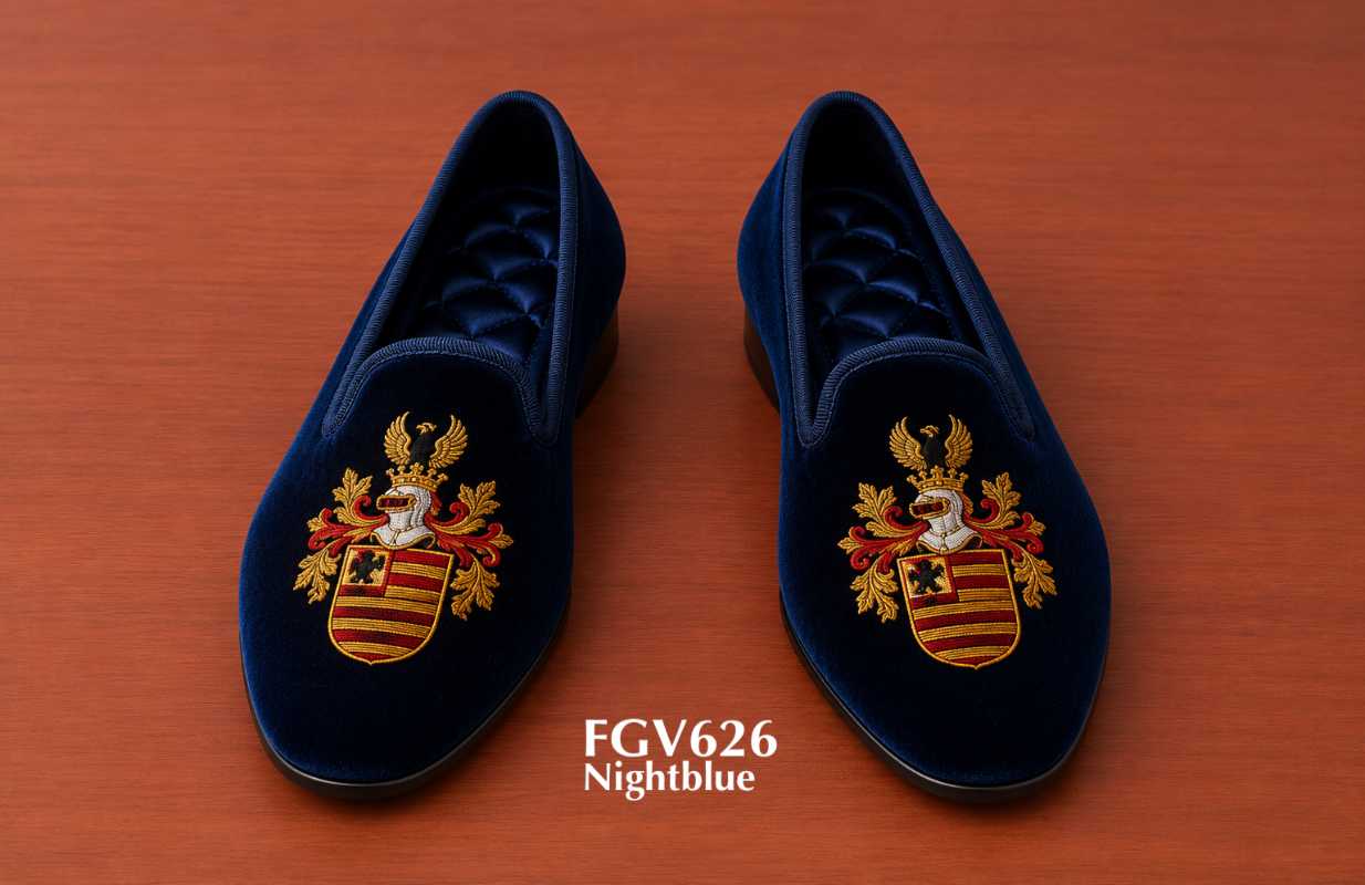 Nightblue custom family crest velvet slippers