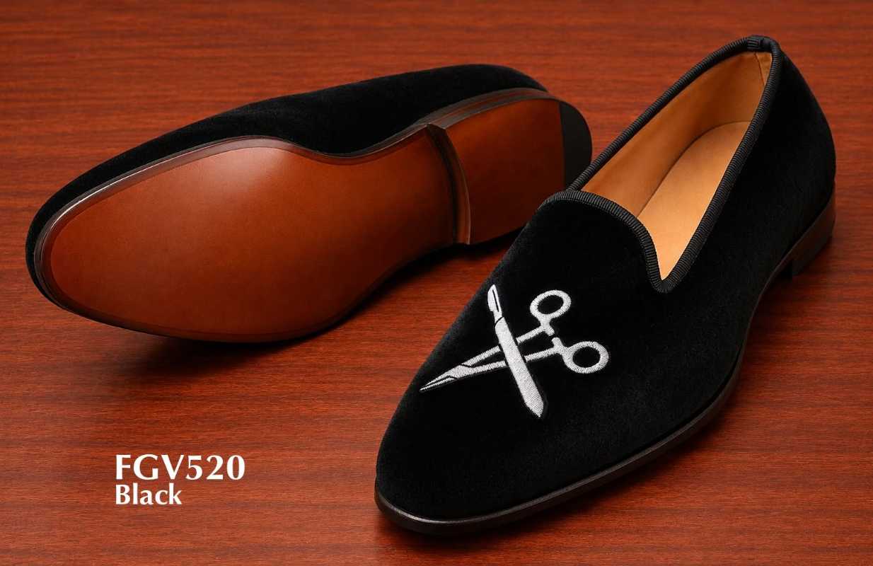 Scissor embroidered barber velvet loafers