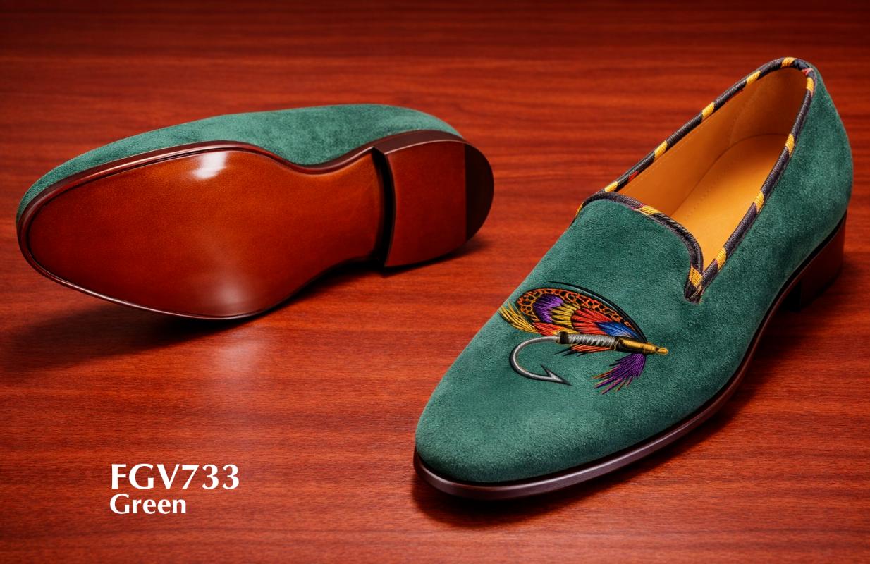 mens green suede Slippers strip grosgrain triming FGV733