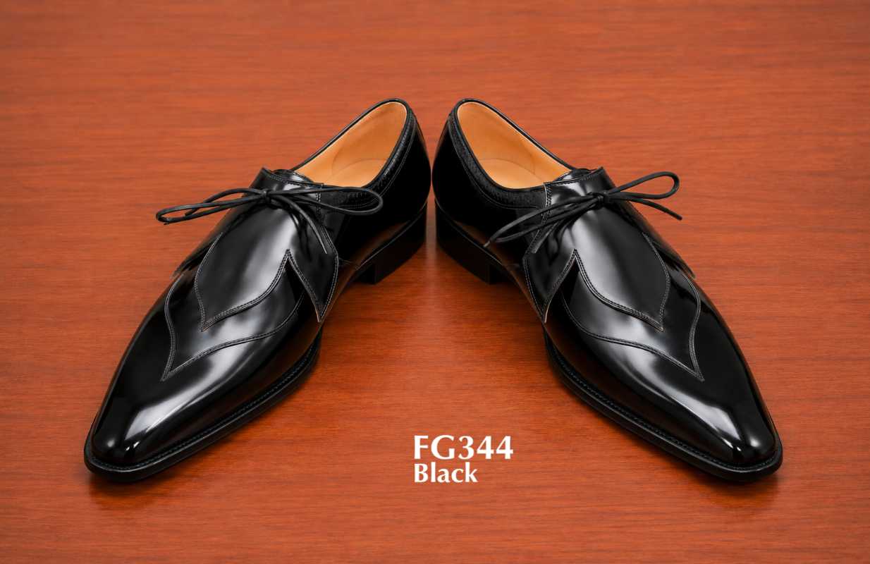 Black leather bespoke pointed toe derby designer shoes