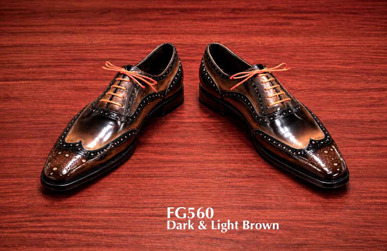 Two-Tone Brown Wingtip Brogue Oxford Shoes