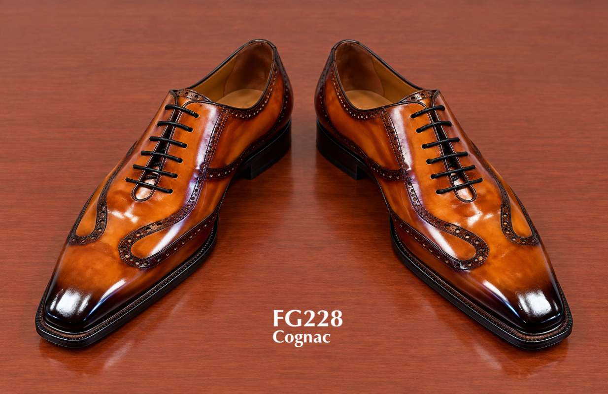 Custom made cognac patina leather oxford shoes