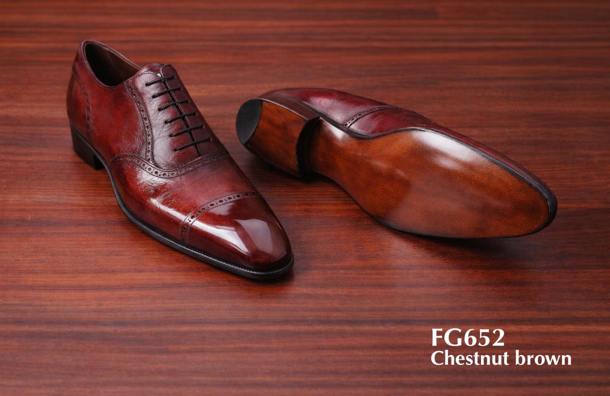 Glossy premium calfskin rich reddish brown polished Shoe