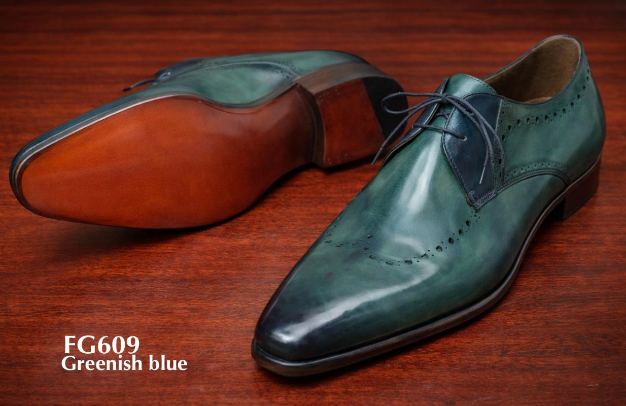 Greenish blue leather oxfords shoe