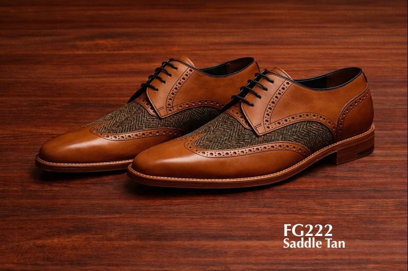 Herringbone twill leather mixed spectators shoe FG222