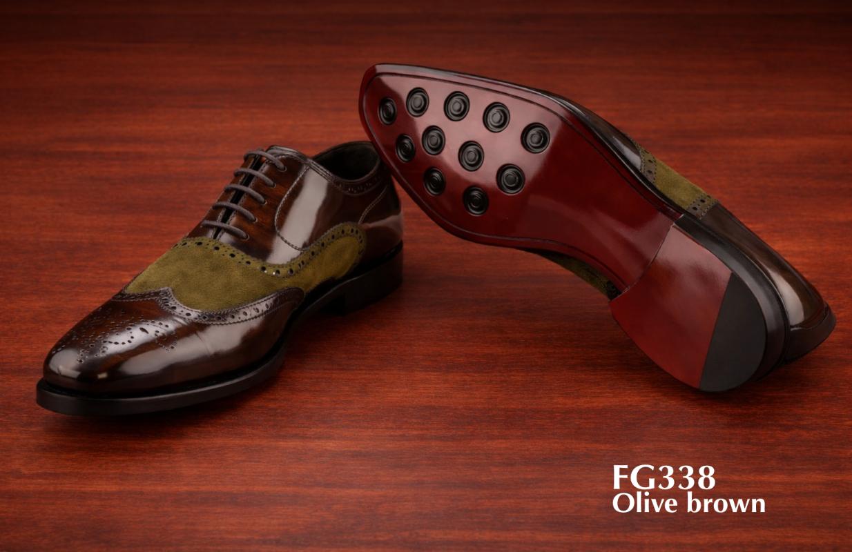 Olive brown mens spectator shoes
