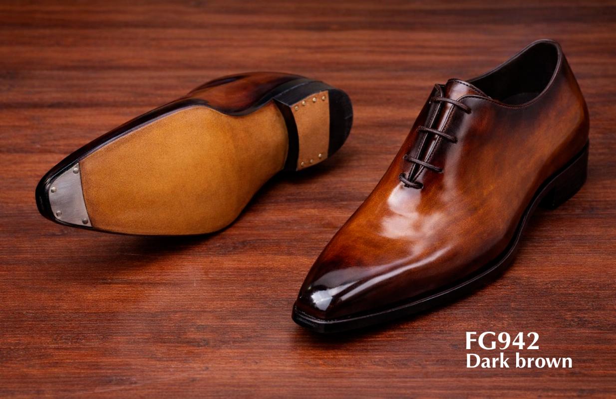 Polished brown leather dress shoes
